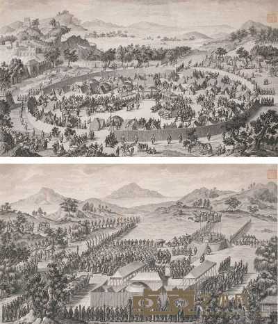 18世纪 清乾隆 郎世宁参与制版的铜版印刷《平定准部、回部战图》 